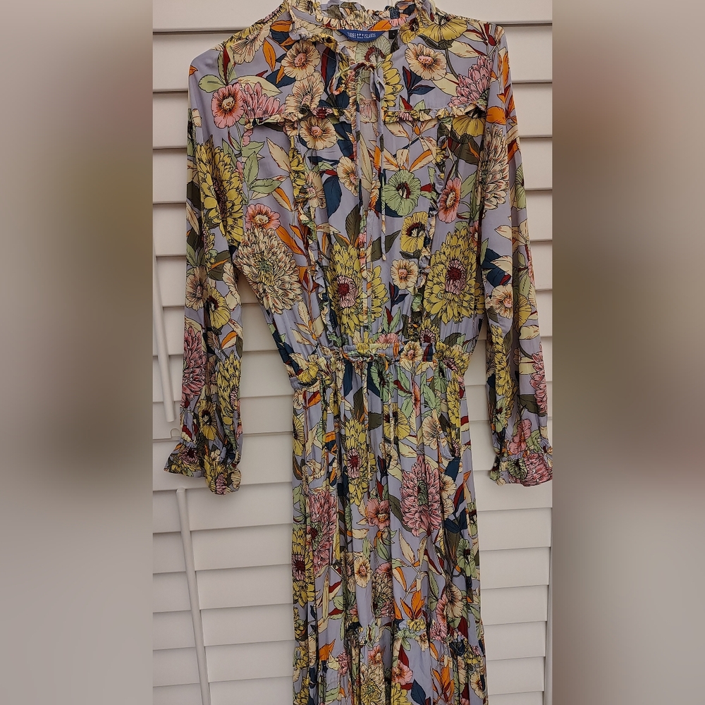 Boho-chic Floral Ruffle Long Sleeve Split-neck Maxi Dress Women's Size M NWOT - Picture 2 of 7